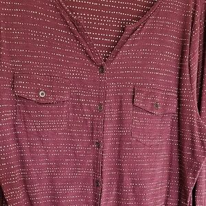 Sonoma Burgundy Button Down 100% Cotton Blouse With Adjustable Sleeve Length